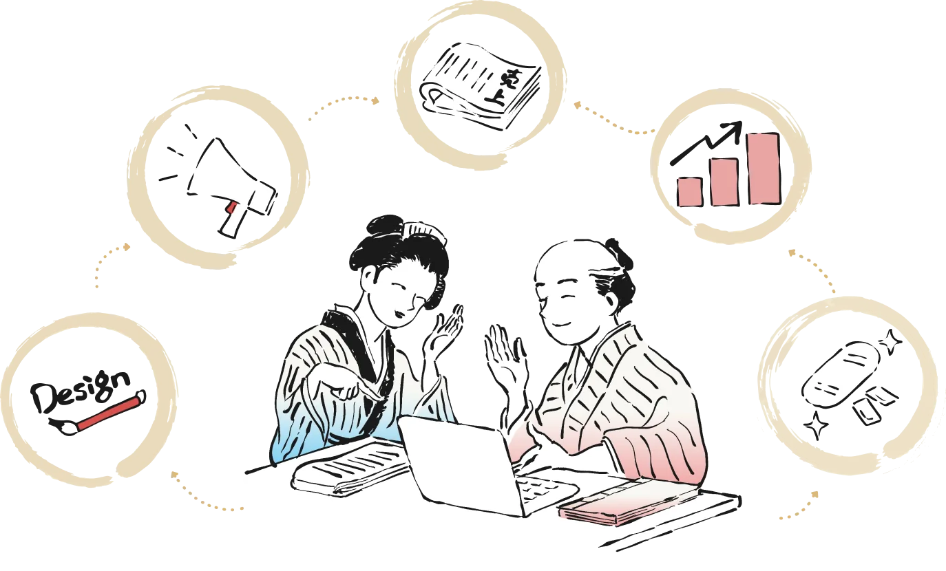 Web集客について相談する二人のイラスト