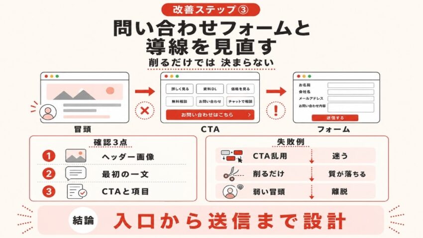 改善ステップ③|問い合わせフォームと導線を見直す