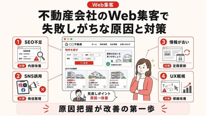 不動産会社のWeb集客で失敗しがちな原因とその対策