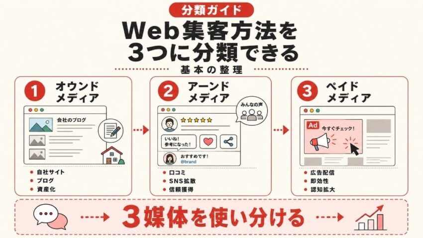 Web集客方法を3つに分類できる