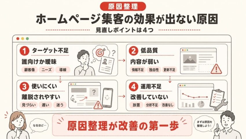 ホームページ集客の効果が出ない原因