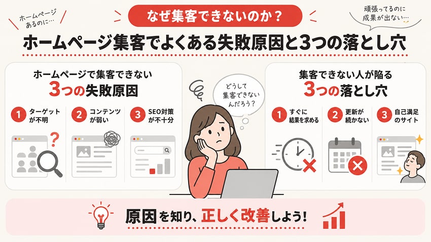 なぜ集客できないのか?ホームページ集客でよくある失敗原因と3つの落とし穴